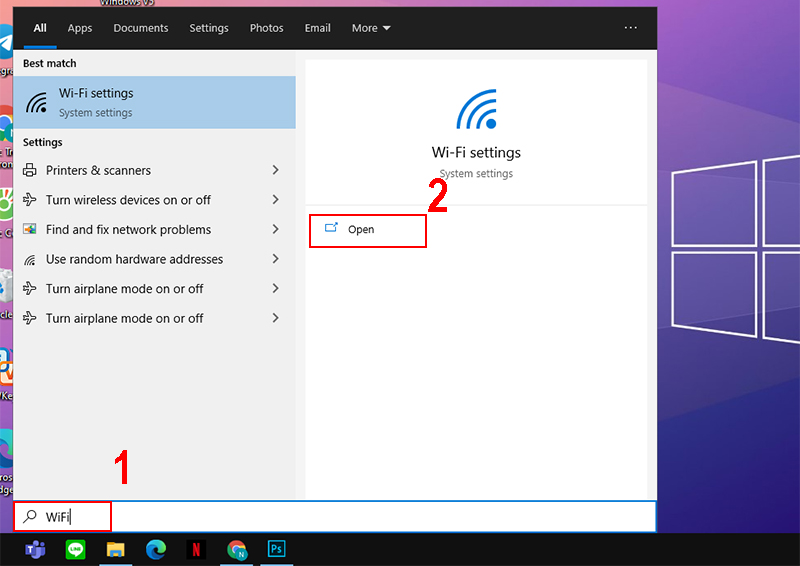 Bấm Windows + S  - kết nối wifi cho máy tính bàn