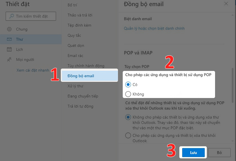 Hướng dẫn cấp quyền POP, IMAP cho Outlook (2)