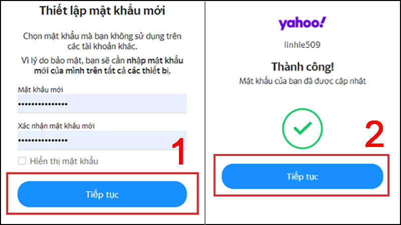 Thiết lập mật khẩu Yahoo Mail mới