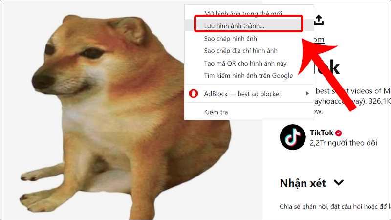 Click chuột phải vào hình ảnh/GIF và chọn Lưu hình ảnh thành