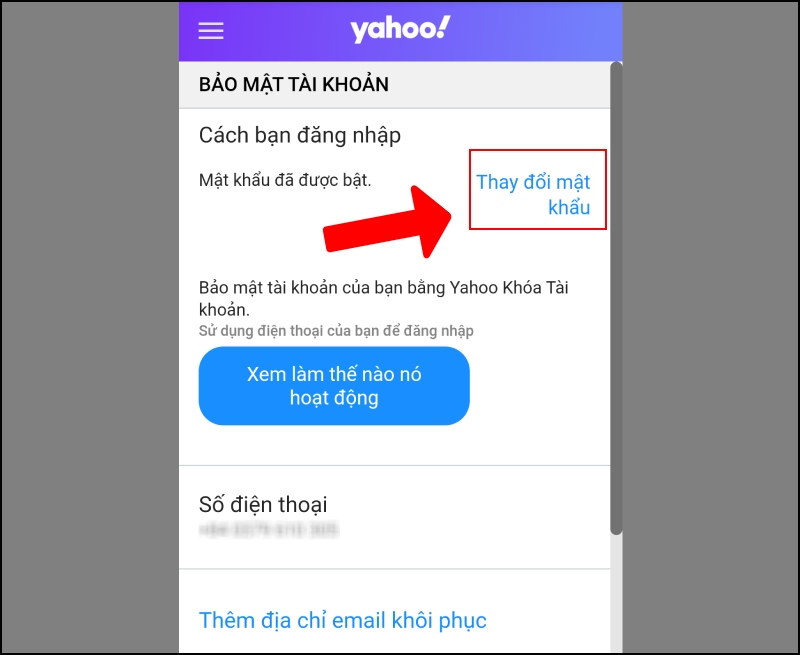 Thay đổi mật khẩu Yahoo Mail