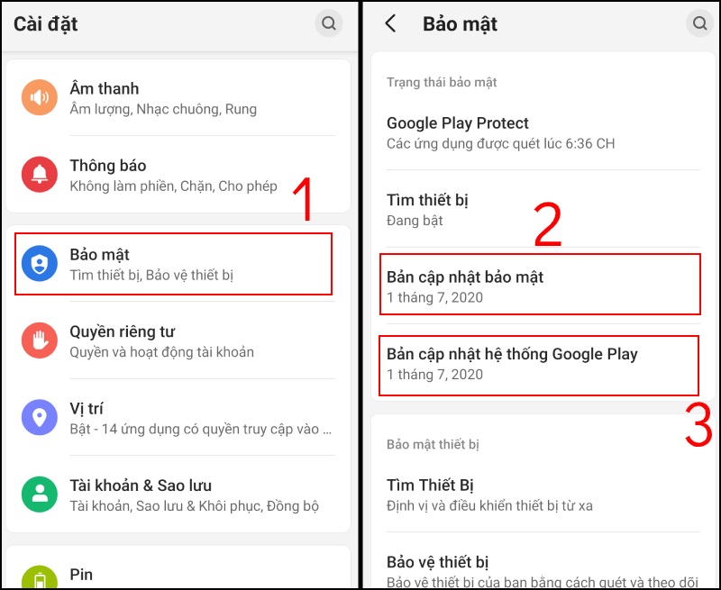 Kiểm tra các bản cập nhật bảo mật và bản cập nhật hệ thống Google Play trên thiết bị Android