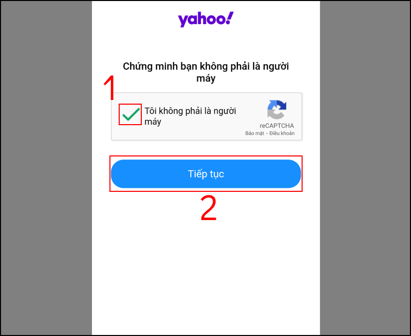 Chứng minh bạn không phải là người máy khi khôi phục tài khoản Yahoo Mail