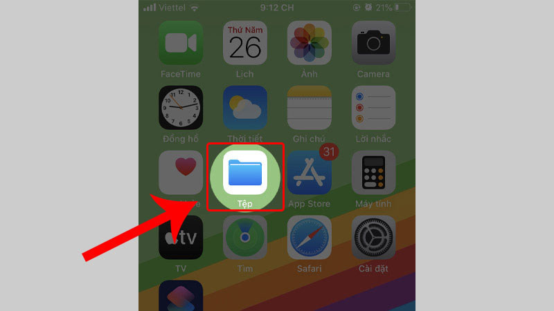 Mở ứng dụng Tệp trên iPhone