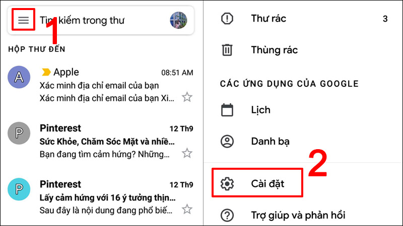 Chọn Cài đặt tron ứng dụng Gmail