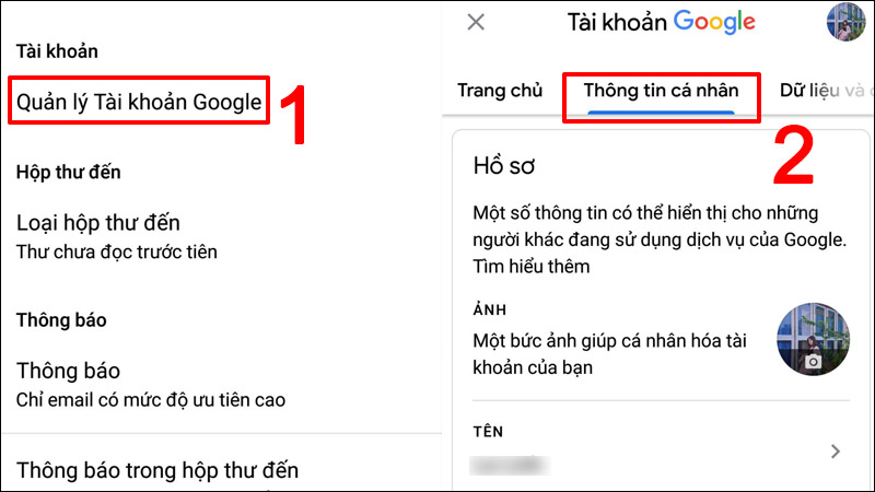 Chọn Thông tin cá nhân