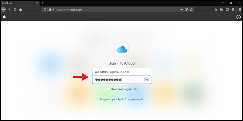 Nhập ID và mật khẩu của tài khoản iCloud mới