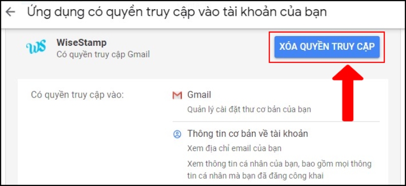Tìm và chon vào trang web, ứng dụng muốn xóa quyền truy cập Tìm và chon vào trang web, ứng dụng muốn xóa quyền truy cập