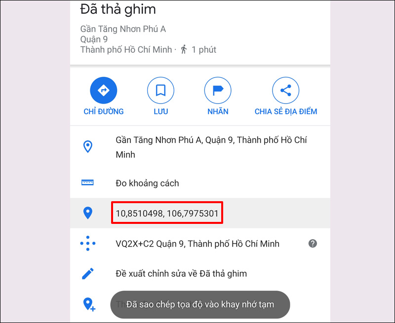 Sao chép tọa độ
