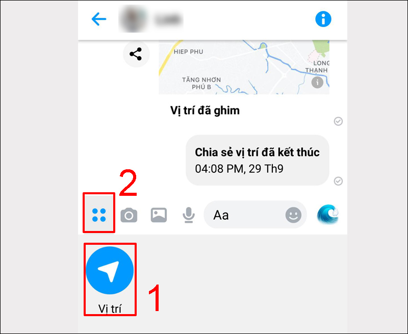 Nhấn chọn biểu tượng Dấu 4 chấm sau đó chọn Vị trí