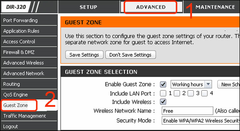 Nhấn vào Advanced rồi chọn Guest Zone