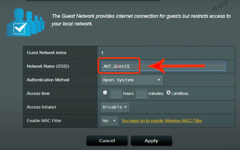 Tiến hành đặt tên cho mạng khách tại Network Name