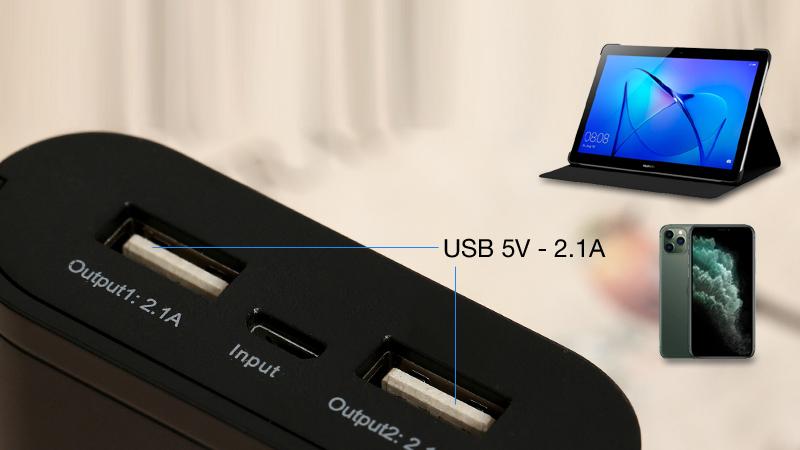 Sạc dự phòng có 2 cổng ra USB trở lên để tiết kiệm thời gian sạc