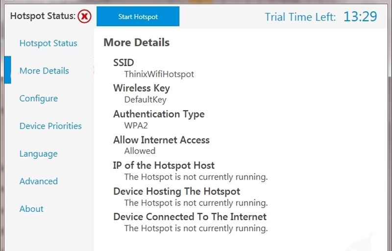 Phần mềm Thinix WiFi Hotspot