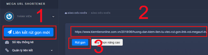 Rút gọn link bằng MegaURL.in