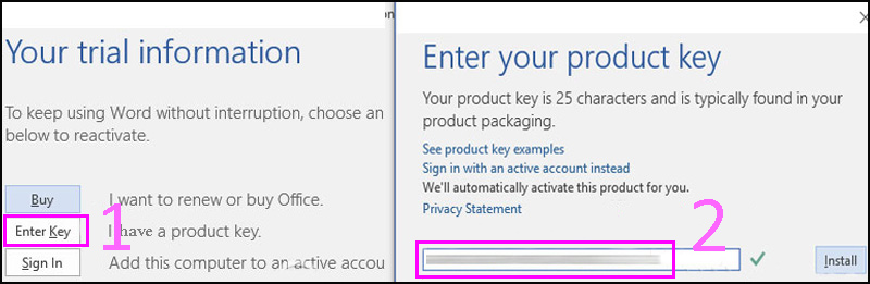 Bước 4: Nhấn tiếp Enter Key > Nhập đoạn mã bạn đã mua trước đó