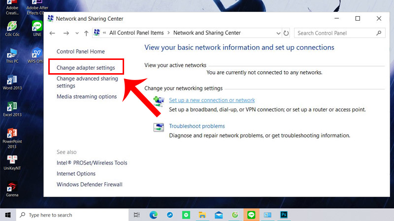 Chọn Change adapter settings.