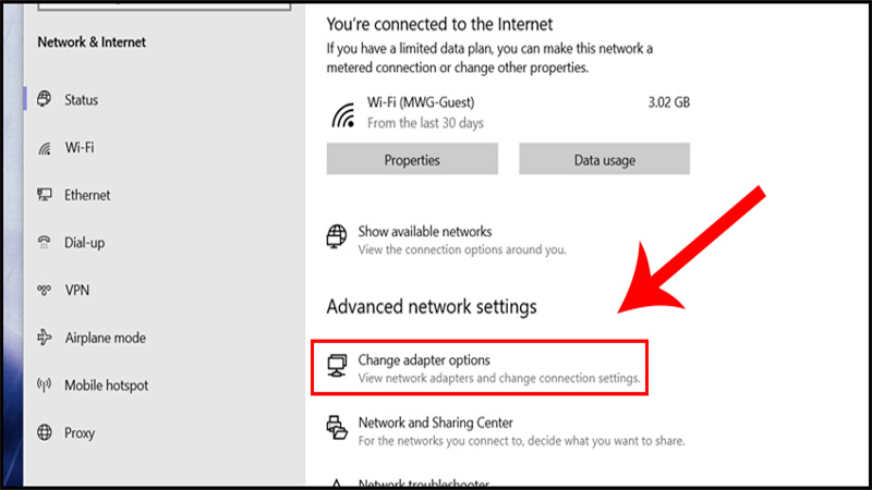 Chọn Change Adapter Setting