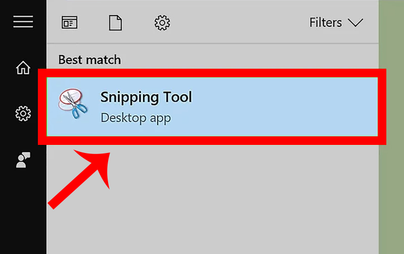 Bước này sẽ hiển thị biểu tượng Snipping Tool ở phía trên cửa sổ Start.