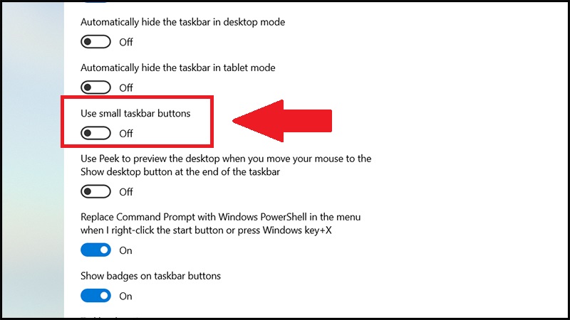 Điều chỉnh thanh trượt ở mục Use smell taskbar buttons