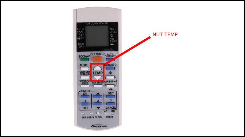 Cài đặt nhiệt độ trên điều hòa Panasonic bằng cách nhấn nút TEMP