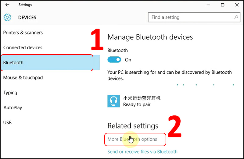 Chọn Bluetooth > Chọn More Bluetooth options.
