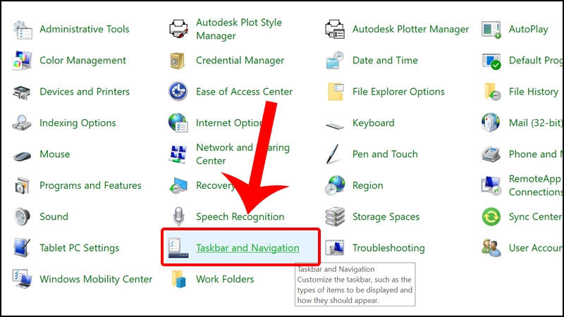 Chọn mục Taskbar and Navigation