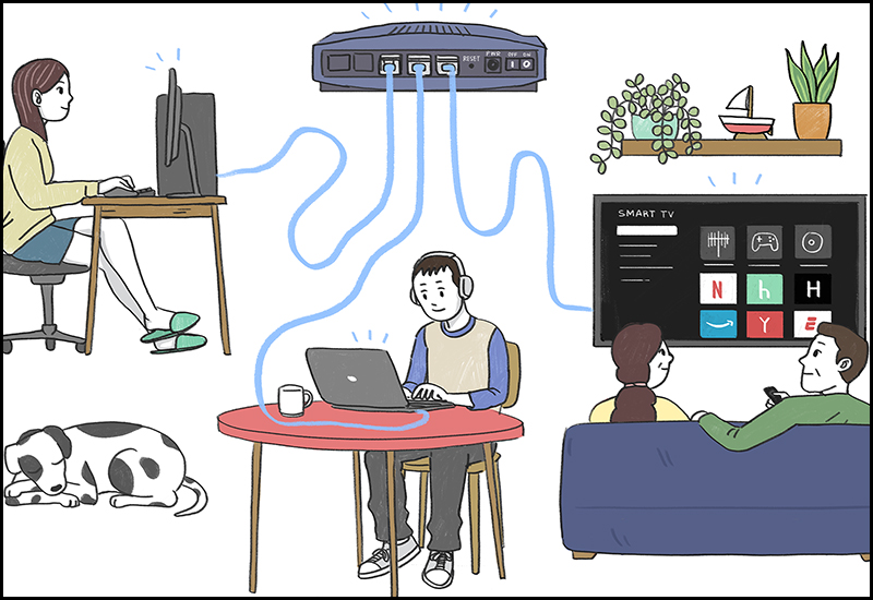 Ethernet thường được sử dụng rộng rãi ở khắp nơi  như công ty, văn phòng, trường học, bệnh viện,...