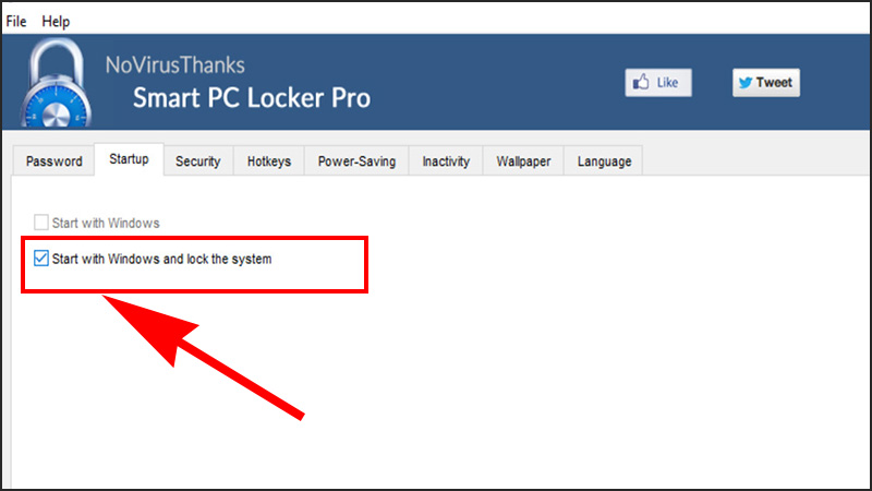 Chọn Start with Windows and lock system