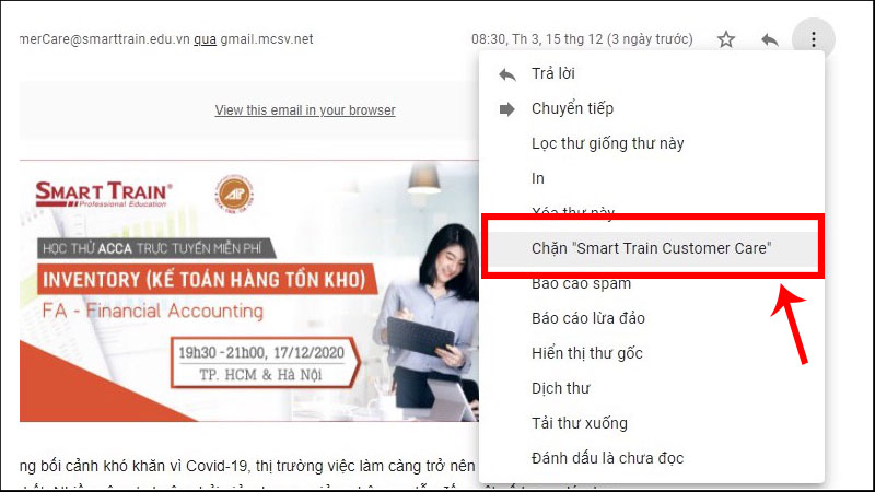 Chọn chặn [địa chỉ cần chặn] và hoàn tất - Spam là gì (Ảnh: Internet)