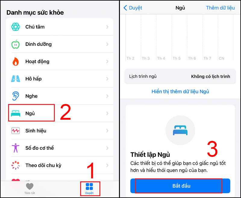 Bấm chọn Bắt đầu b&ecirc;n dưới phần Thiết lập ngủ.