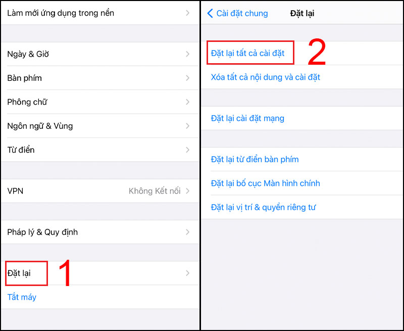 Chọn Đặt lại > Đặt lại tất cả c&agrave;i đặt. 