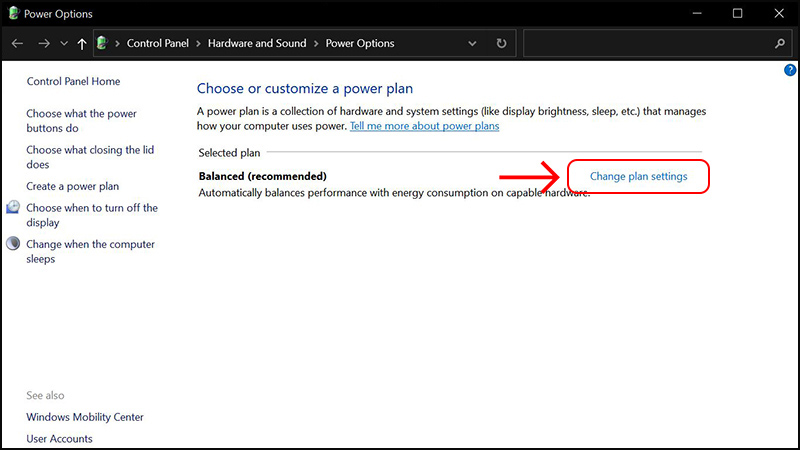 Chọn Change Plan Settings