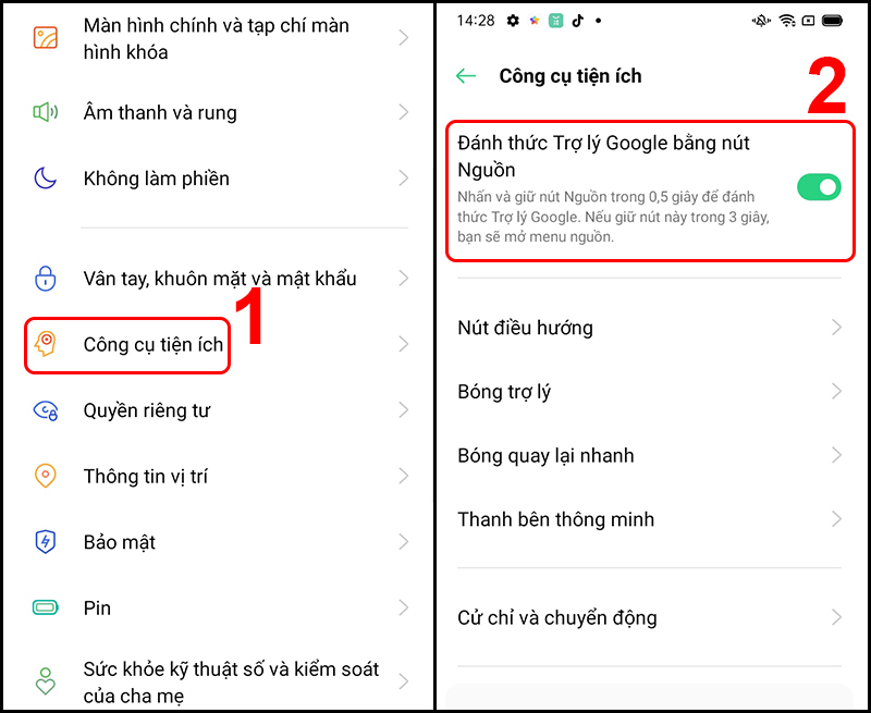 Mở tính năng Trợ lý Google