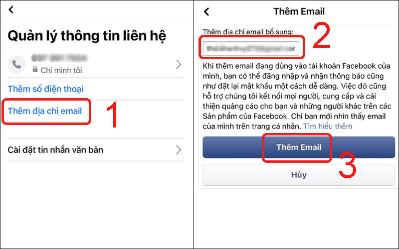 Tiến hành thêm địa chỉ email 