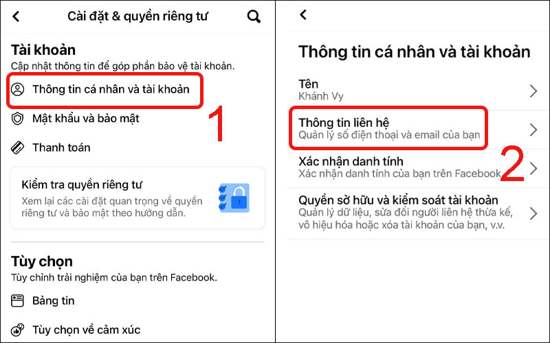 Nhấn vào Thông tin liên hệ