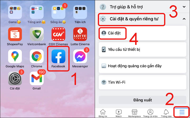 Truy cập vào phần Cài đặt trên Facebook