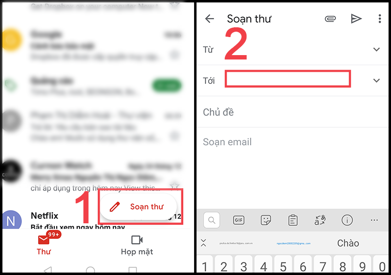 Soạn thư và điền địa chỉ mail của chính bạn