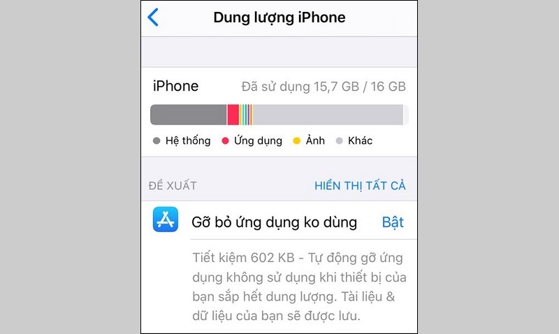 Giao diện Dung lượng iPhone