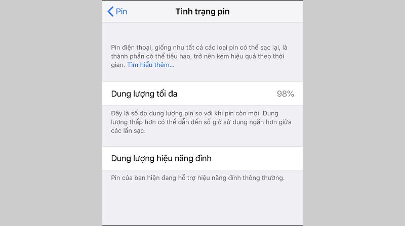 Giao diện của Tình trạng pin 