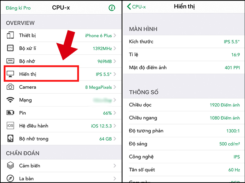 Kiểm tra thông tin về màn hình iPhone