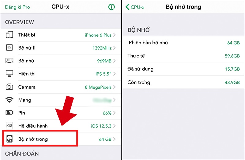 Chọn Bộ nhớ trong để kiểm tra thông tin về bộ nhớ trong
