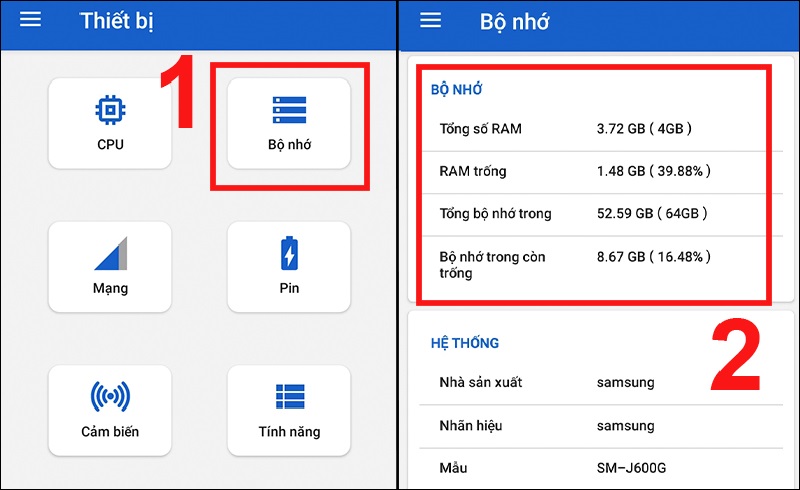 Kiểm tra thông tin về ROM và RAM