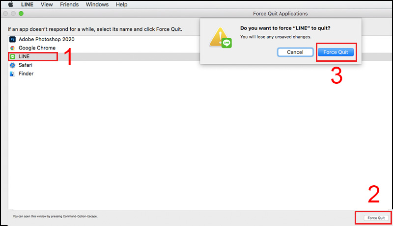 Nhấn vào Force Quit tiếp theo