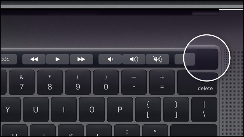 Nút nguồn sẽ nằm trong phần Touch ID bên phải Touch Bar