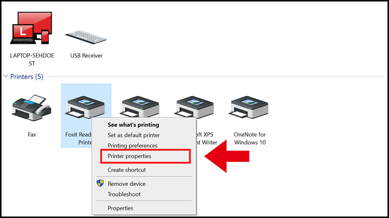 Chọn Printer Properties