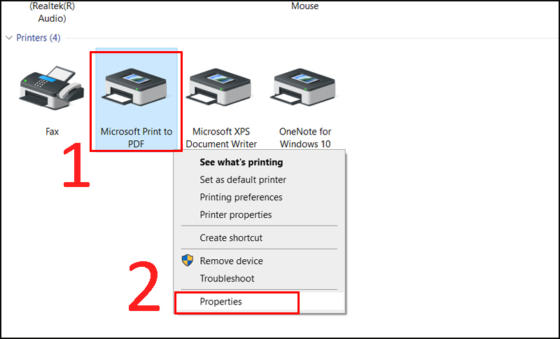 Bấm chuột phải vào máy ta muốn kiểm tra địa chỉ IP >Chọn Printer properties