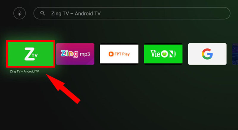 Ví dụ tìm ứng dụng Zing TV
