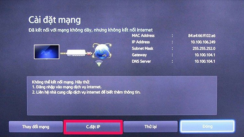 Tivi không nhận địa chỉ IP