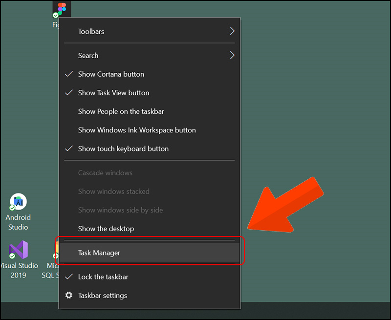 Nhấp chuột phải trên thanh Taskbar > Chọn Task Manager.